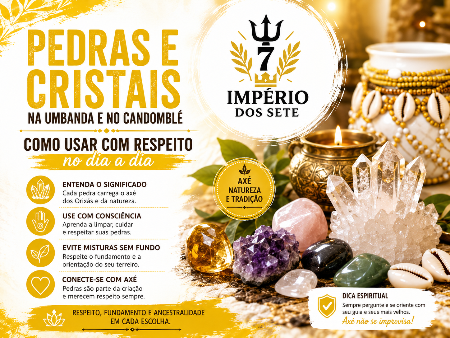 Pedras e Cristais na Umbanda e no Candomblé: Como Usar com Respeito no Dia a Dia