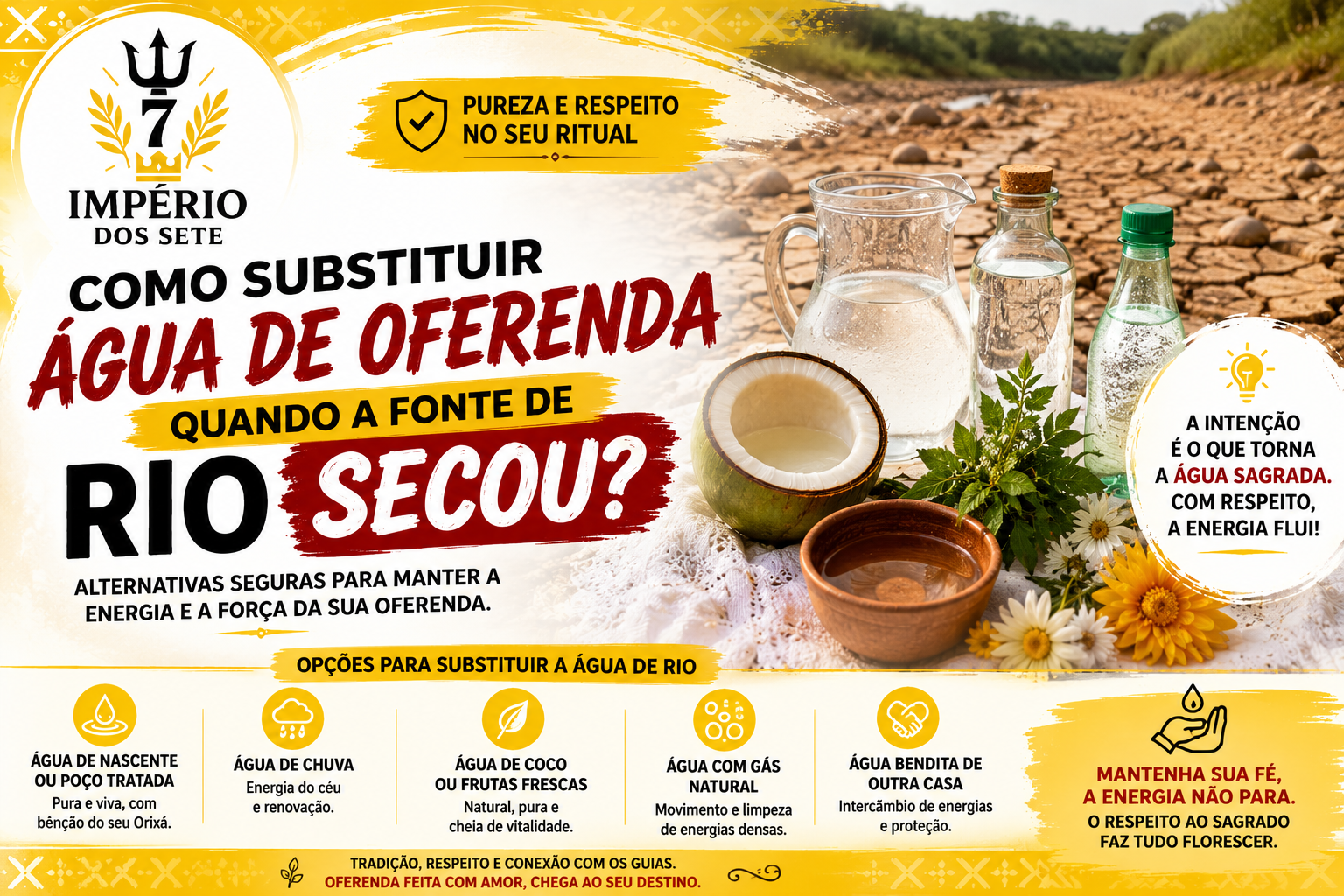 Como substituir água de oferenda quando a fonte natural de rio secou