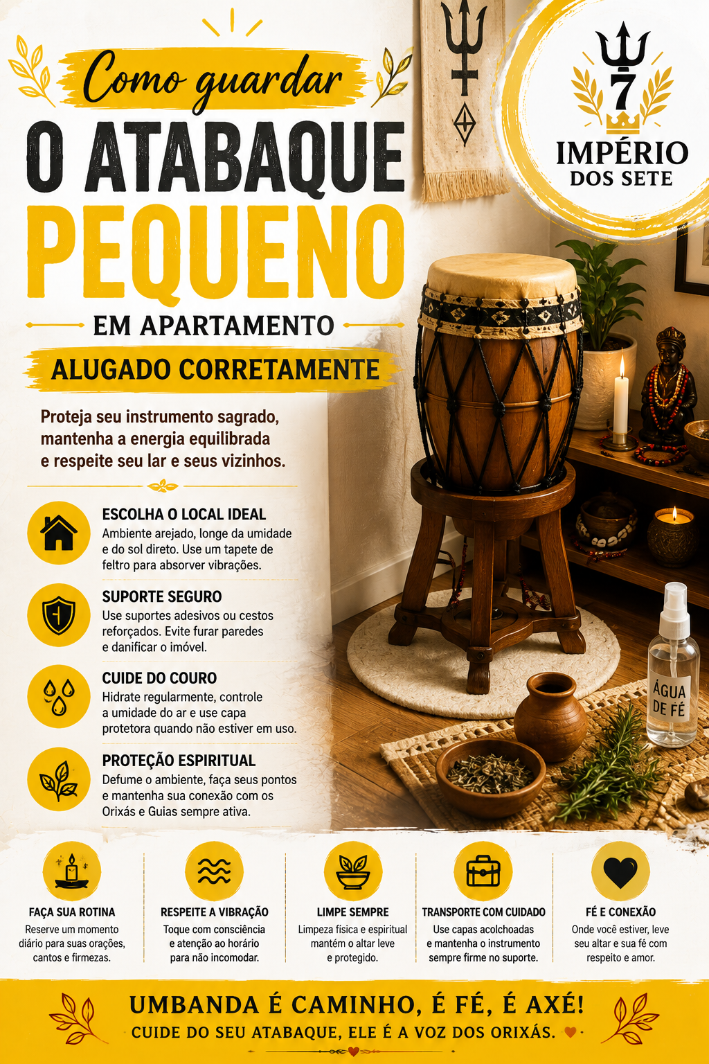 Como guardar o atabaque pequeno em apartamento alugado corretamente