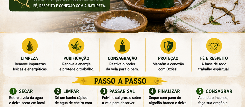 Como limpar a vela de Oxóssi que ficou úmida após a chuva?